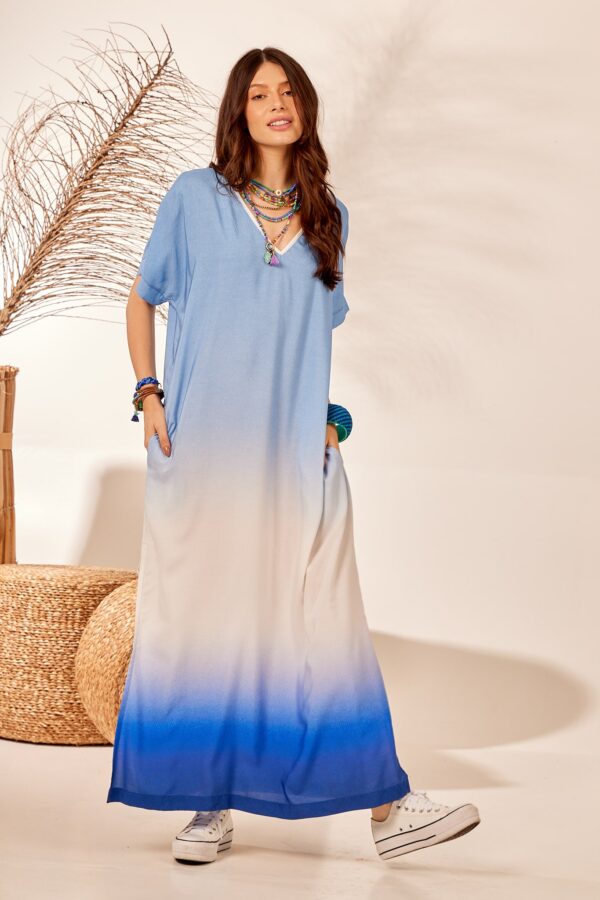 VESTIDO LONGO AZUL TIE DYE COM BOLSOS - Image 3